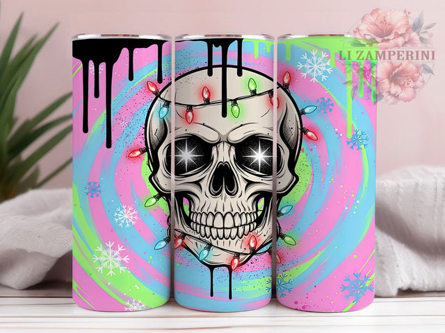 Funny Christmas Skull Tumbler, Skeleton Holiday Wrap, Festive Skull Sublimation Design, Christmas Lights Cup, 20Oz Skinny Tumbler Wrap, Gothic Holiday Mug, Humorous Xmas Design Sublimation Li Zamperini 