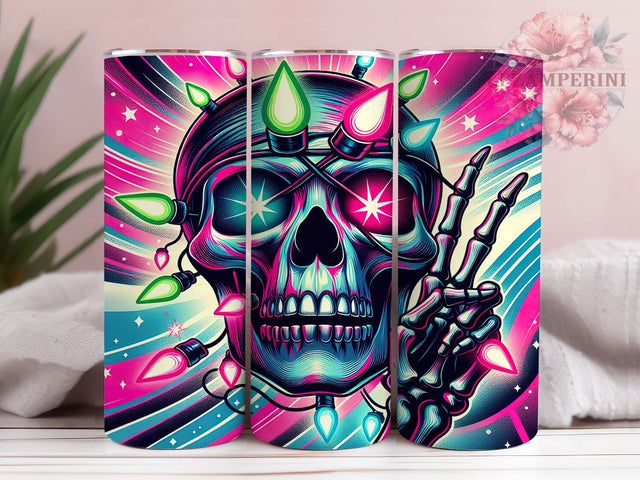 Funny Christmas Skull Tumbler, Skeleton Holiday Wrap, Festive Skull Sublimation Design, Christmas Lights Cup, 20Oz Skinny Tumbler Wrap, Gothic Holiday Mug, Humorous Xmas Design Sublimation Li Zamperini 