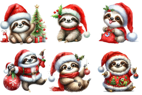 Funny Christmas Sloth Clipart Bundle Sublimation designartist 