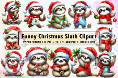 Funny Christmas Sloth Clipart Bundle Sublimation designartist 
