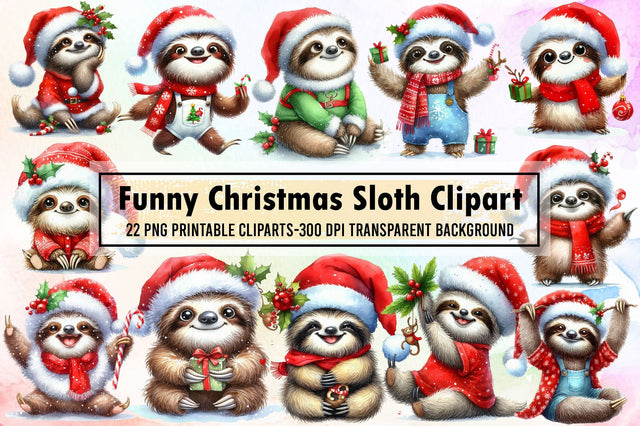 Funny Christmas Sloth Clipart Bundle Sublimation designartist 