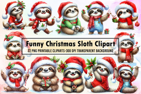 Funny Christmas Sloth Clipart Bundle Sublimation designartist 
