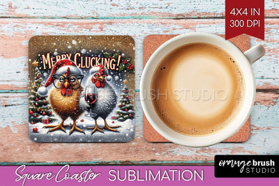 Funny Christmas Square Coaster - Chicken Coaster Sublimation Sublimation OrangeBrushStudio 