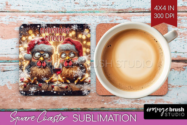 Funny Christmas Square Coaster - Chicken Coaster Sublimation Sublimation OrangeBrushStudio 