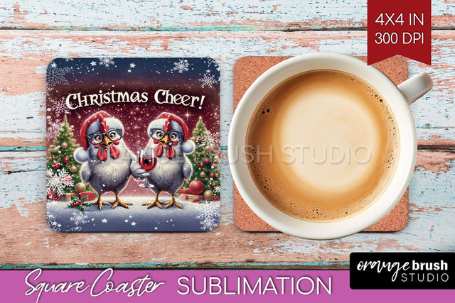 Funny Christmas Square Coaster - Chicken Coaster Sublimation Sublimation OrangeBrushStudio 