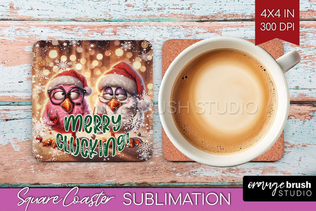 Funny Christmas Square Coaster - Chicken Coaster Sublimation Sublimation OrangeBrushStudio 