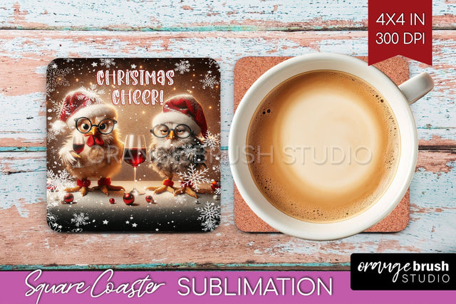 Funny Christmas Square Coaster - Chicken Coaster Sublimation Sublimation OrangeBrushStudio 