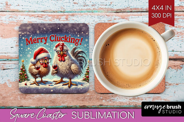 Funny Christmas Square Coaster - Chicken Coaster Sublimation Sublimation OrangeBrushStudio 