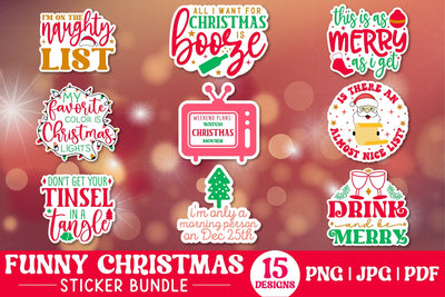 Funny Christmas Stickers Bundle Sublimation CraftLabSVG 