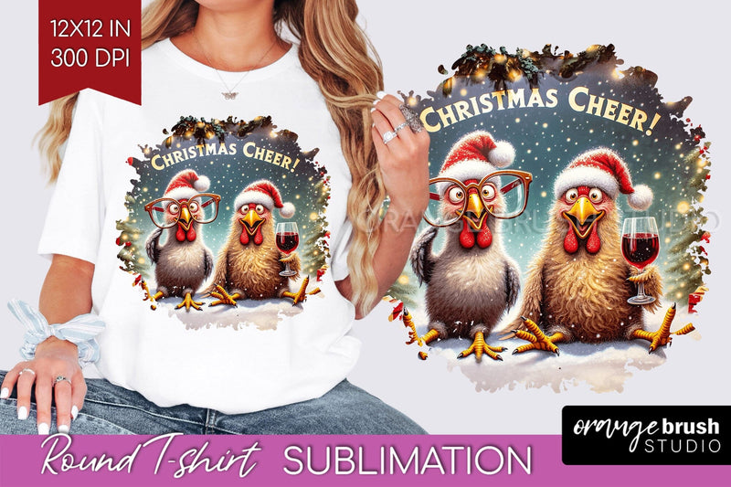 Funny Christmas T Shirt Background - Chicken Round PNG Sublimation OrangeBrushStudio 