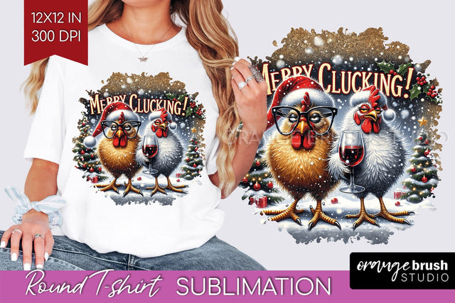 Funny Christmas T Shirt Background - Chicken Round PNG Sublimation OrangeBrushStudio 