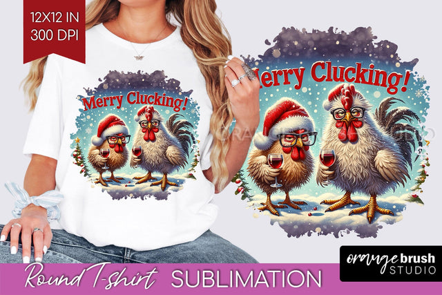 Funny Christmas T Shirt Background - Chicken Round PNG Sublimation OrangeBrushStudio 