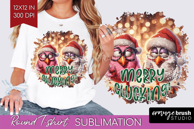 Funny Christmas T Shirt Background - Chicken Round PNG Sublimation OrangeBrushStudio 