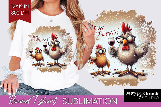 Funny Christmas T Shirt Background - Chicken Round PNG Sublimation OrangeBrushStudio 
