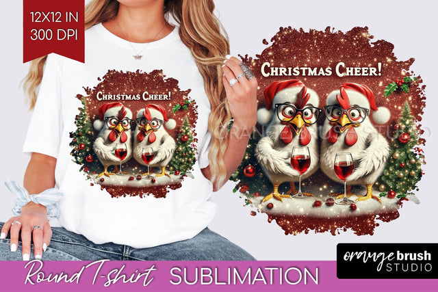 Funny Christmas T Shirt Background - Chicken Round PNG Sublimation OrangeBrushStudio 