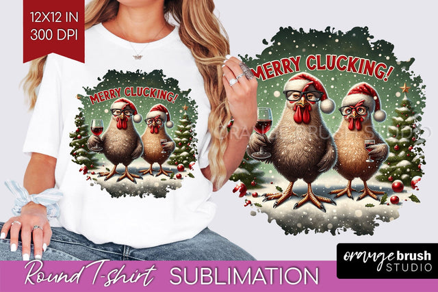 Funny Christmas T Shirt Background - Chicken Round PNG Sublimation OrangeBrushStudio 