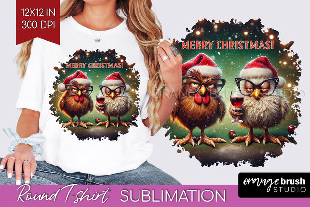 Funny Christmas T Shirt Background - Chicken Round PNG Sublimation OrangeBrushStudio 