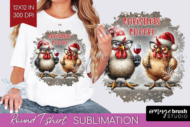 Funny Christmas T Shirt Background - Chicken Round PNG Sublimation OrangeBrushStudio 