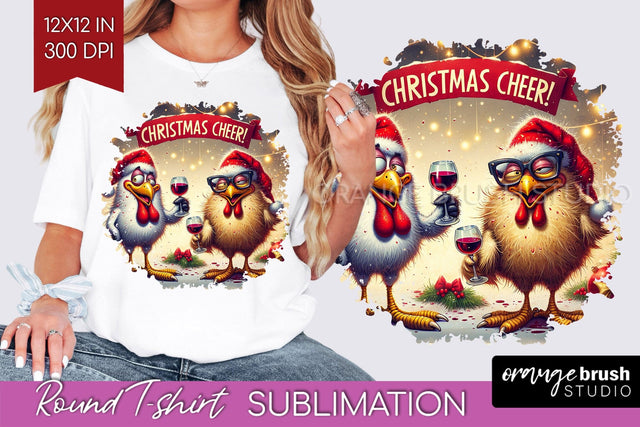 Funny Christmas T Shirt Background - Chicken Round PNG Sublimation OrangeBrushStudio 