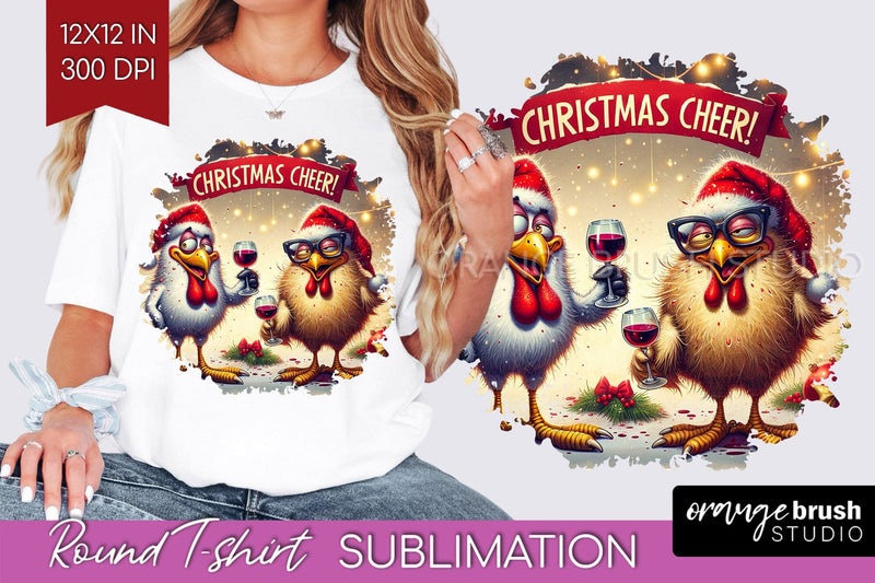 Funny Christmas T Shirt Background - Chicken Round PNG Sublimation OrangeBrushStudio 