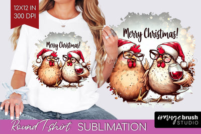 Funny Christmas T Shirt Background - Chicken Round PNG Sublimation OrangeBrushStudio 