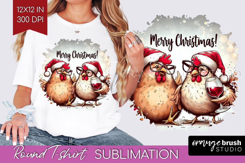Funny Christmas T Shirt Background - Chicken Round PNG Sublimation OrangeBrushStudio 