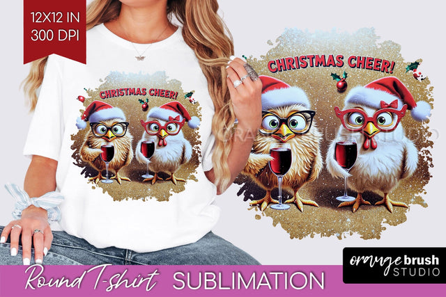 Funny Christmas T Shirt Background - Chicken Round PNG Sublimation OrangeBrushStudio 