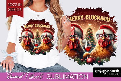 Funny Christmas T Shirt Background - Chicken Round PNG Sublimation OrangeBrushStudio 
