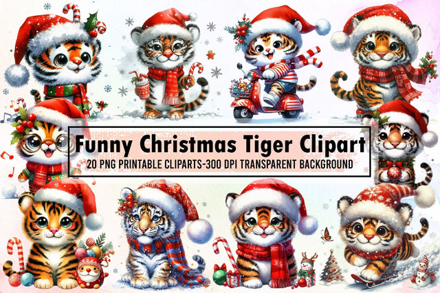 Funny Christmas Tiger Sublimation Clipart Sublimation designartist 