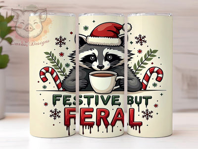 Funny Christmas Tumbler, Drunk Raccoon Design, Festive But Feral, 20oz Tumbler Wrap, Digital Download, Quirky Holiday Gifts, Sublimation PNG Sublimation Lara' s Designs 