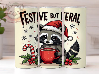 Funny Christmas Tumbler, Drunk Raccoon Design, Festive But Feral, 20oz Tumbler Wrap, Digital Download, Quirky Holiday Gifts, Sublimation PNG Sublimation Lara' s Designs 
