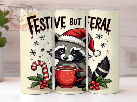 Funny Christmas Tumbler, Drunk Raccoon Design, Festive But Feral, 20oz Tumbler Wrap, Digital Download, Quirky Holiday Gifts, Sublimation PNG Sublimation Lara' s Designs 