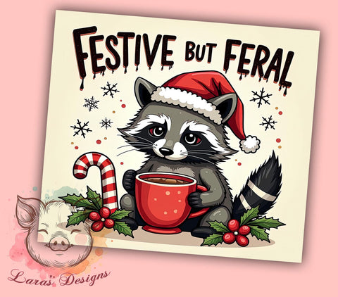 Funny Christmas Tumbler, Drunk Raccoon Design, Festive But Feral, 20oz Tumbler Wrap, Digital Download, Quirky Holiday Gifts, Sublimation PNG Sublimation Lara' s Designs 