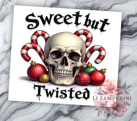 Funny Christmas Tumbler, Skull Candy Cane Design, Twisted Holiday Decor, 20oz Sublimation Wrap, Edgy Christmas Gift, Unique Holiday Drinkware, Sweet But Twisted Tumbler Sublimation Li Zamperini 