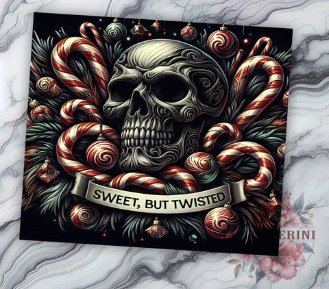 Funny Christmas Tumbler, Skull Candy Cane Design, Twisted Holiday Decor, 20oz Sublimation Wrap, Edgy Christmas Gift, Unique Holiday Drinkware, Sweet But Twisted Tumbler Sublimation Li Zamperini 