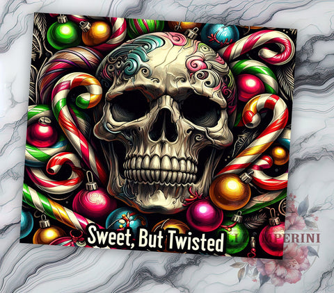Funny Christmas Tumbler, Skull Candy Cane Design, Twisted Holiday Decor, 20oz Sublimation Wrap, Edgy Christmas Gift, Unique Holiday Drinkware, Sweet But Twisted Tumbler Sublimation Li Zamperini 