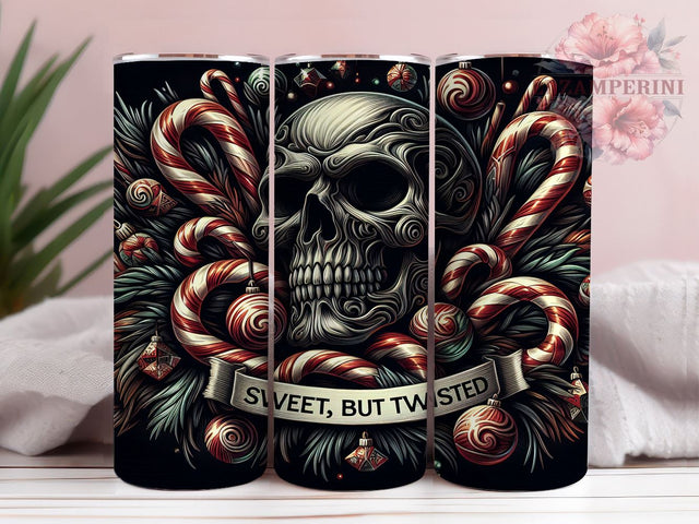 Funny Christmas Tumbler, Skull Candy Cane Design, Twisted Holiday Decor, 20oz Sublimation Wrap, Edgy Christmas Gift, Unique Holiday Drinkware, Sweet But Twisted Tumbler Sublimation Li Zamperini 
