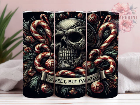 Funny Christmas Tumbler, Skull Candy Cane Design, Twisted Holiday Decor, 20oz Sublimation Wrap, Edgy Christmas Gift, Unique Holiday Drinkware, Sweet But Twisted Tumbler Sublimation Li Zamperini 