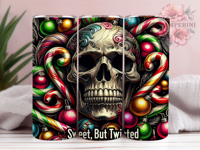 Funny Christmas Tumbler, Skull Candy Cane Design, Twisted Holiday Decor, 20oz Sublimation Wrap, Edgy Christmas Gift, Unique Holiday Drinkware, Sweet But Twisted Tumbler Sublimation Li Zamperini 