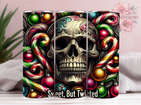 Funny Christmas Tumbler, Skull Candy Cane Design, Twisted Holiday Decor, 20oz Sublimation Wrap, Edgy Christmas Gift, Unique Holiday Drinkware, Sweet But Twisted Tumbler Sublimation Li Zamperini 