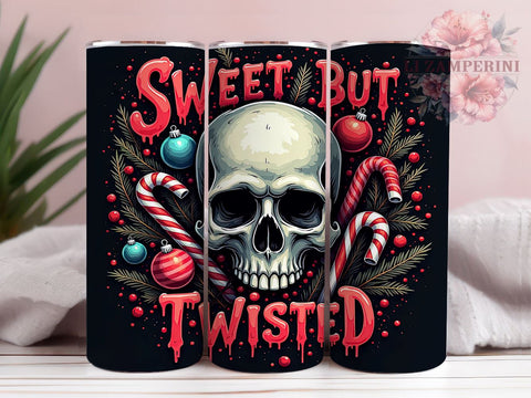 Funny Christmas Tumbler, Skull Candy Cane Design, Twisted Holiday Decor, 20oz Sublimation Wrap, Edgy Christmas Gift, Unique Holiday Drinkware, Sweet But Twisted Tumbler Sublimation Li Zamperini 
