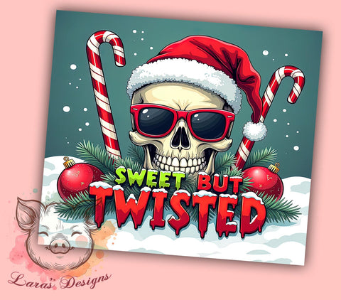 Funny Christmas Tumbler, Skull Design, Sweet But Twisted, Candy Cane Tumbler Wrap, 20oz Sublimation, Digital Download, Quirky Holiday Gifts Sublimation Lara' s Designs 