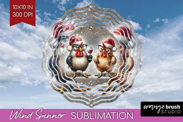 Funny Christmas Wind Spinner PNG - Chicken Wine Sublimation Sublimation OrangeBrushStudio 