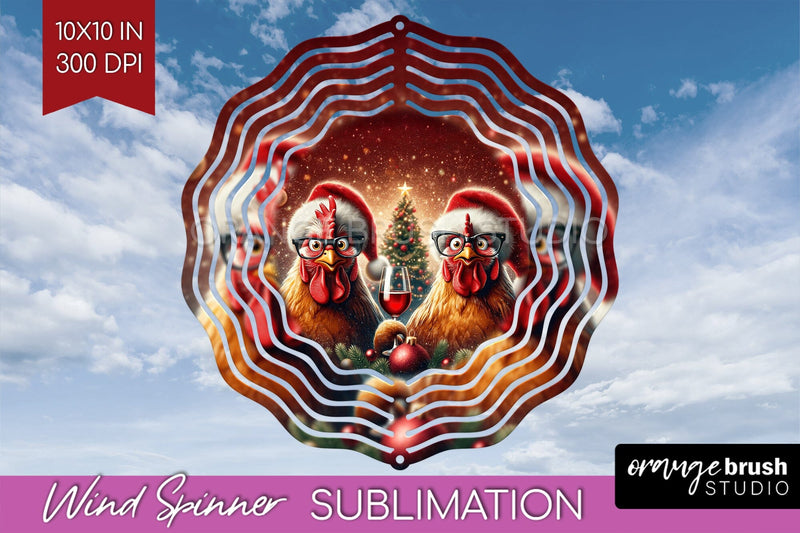 Funny Christmas Wind Spinner PNG - Chicken Wine Sublimation Sublimation OrangeBrushStudio 