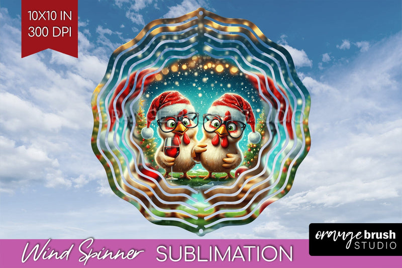 Funny Christmas Wind Spinner PNG - Chicken Wine Sublimation Sublimation OrangeBrushStudio 