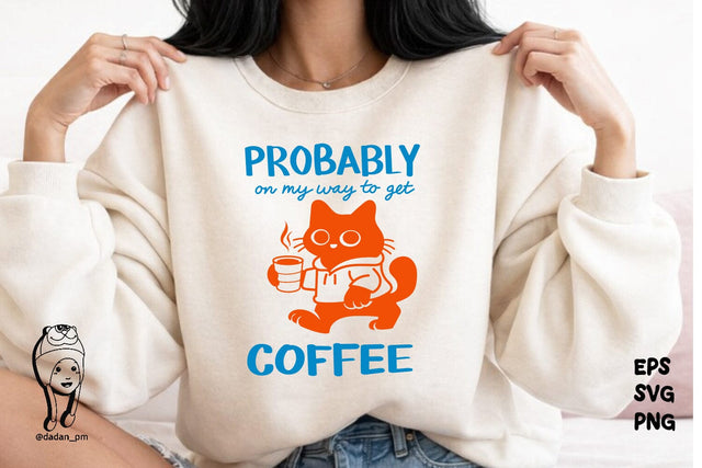 Funny Coffee Cat Hand-Drawn Png Svg SVG dadan_pm 