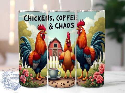 Funny Coffee Chaos Chicken 20oz Tumbler, Coffee Chaos Tumbler, 20oz Wrap, Sublimation Tumbler, Chicken Lover Gift, Humorous Tumbler, Farmhouse Style Tumbler Sublimation ToriDesigns 