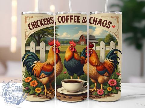 Funny Coffee Chaos Chicken 20oz Tumbler, Coffee Chaos Tumbler, 20oz Wrap, Sublimation Tumbler, Chicken Lover Gift, Humorous Tumbler, Farmhouse Style Tumbler Sublimation ToriDesigns 