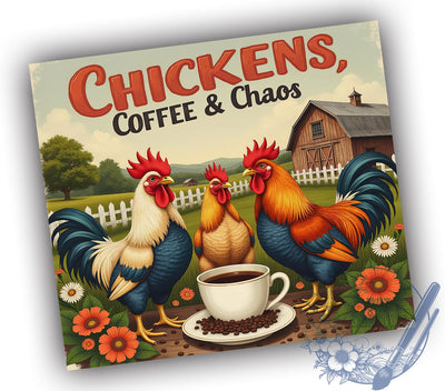 Funny Coffee Chaos Chicken 20oz Tumbler, Coffee Chaos Tumbler, 20oz Wrap, Sublimation Tumbler, Chicken Lover Gift, Humorous Tumbler, Farmhouse Style Tumbler Sublimation ToriDesigns 