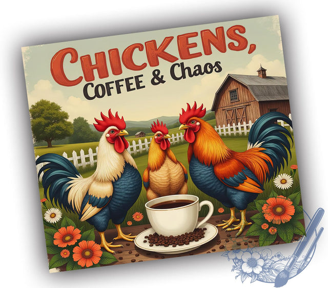 Funny Coffee Chaos Chicken 20oz Tumbler, Coffee Chaos Tumbler, 20oz Wrap, Sublimation Tumbler, Chicken Lover Gift, Humorous Tumbler, Farmhouse Style Tumbler Sublimation ToriDesigns 